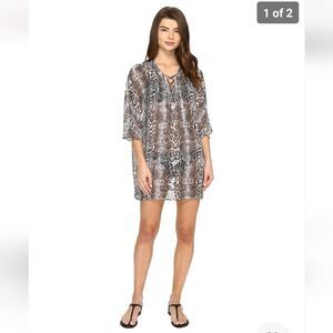 Tommy Bahama Womens Snake Charmer Lace-Front Tunic Shirt Espresso